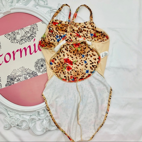 Ocean / Floral Cheetah Criss Cross One Piece Suit - Picture 4 of 7